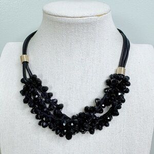 Vintage Time & Tru Elegant Black Glass Beaded Cord Necklace 21” Dark Feminine